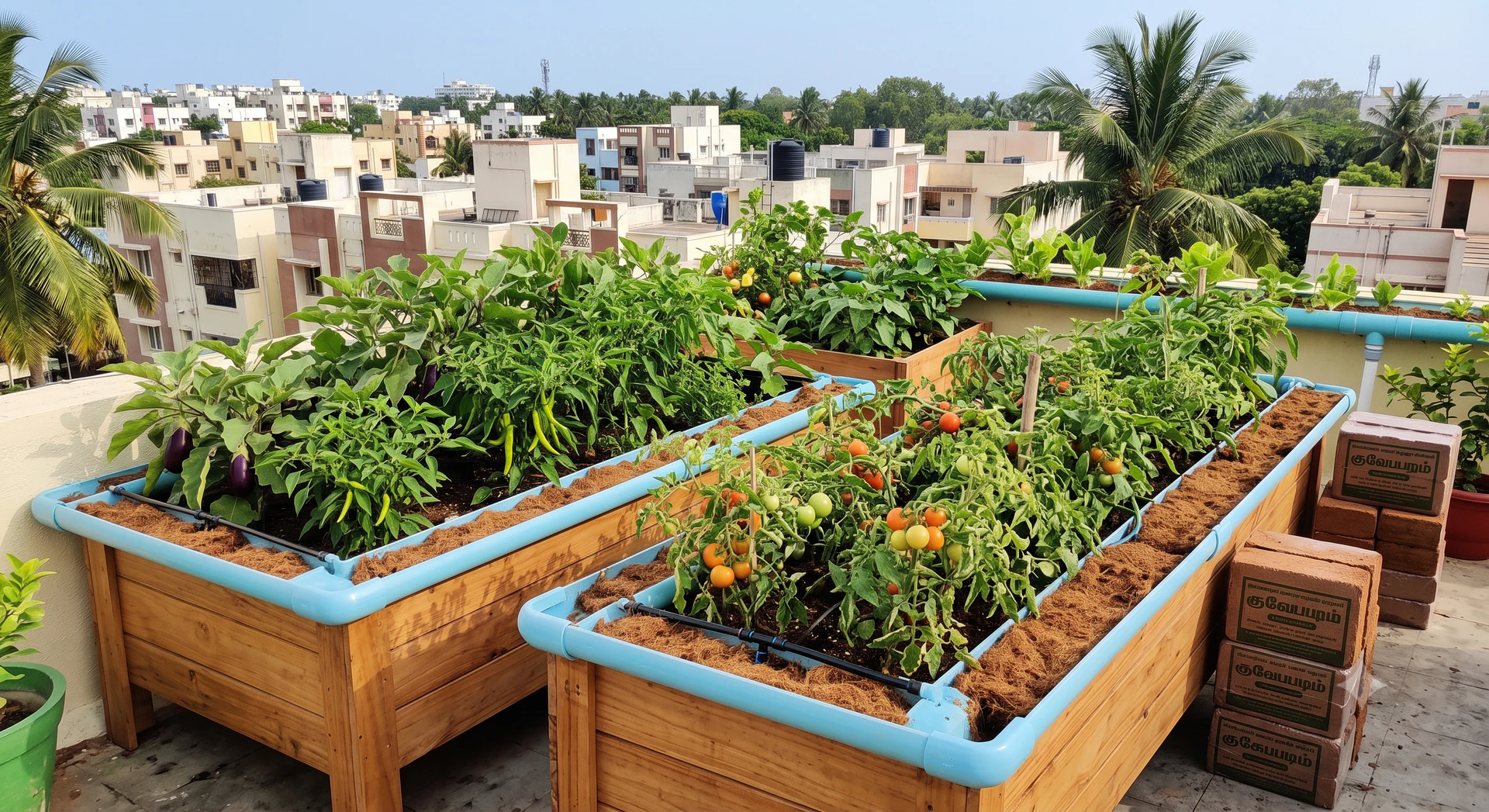 Terrace and rooftop garden using cocopeat